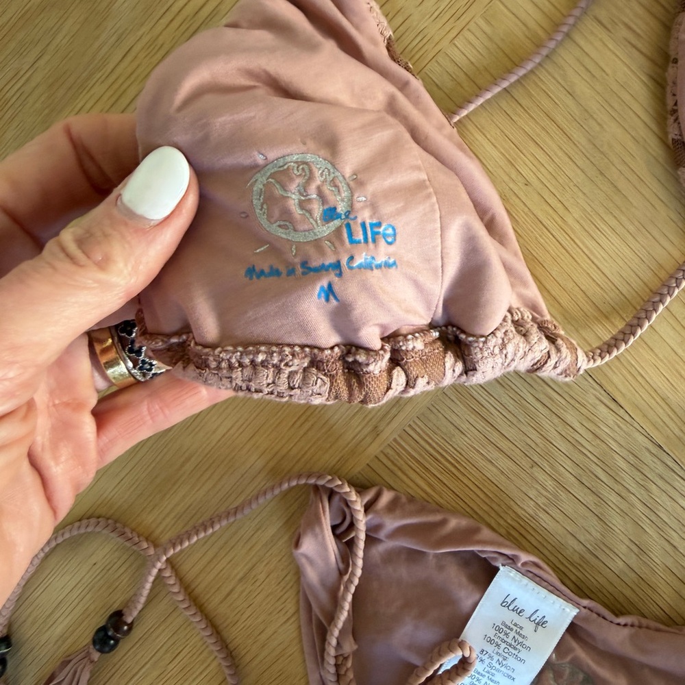 Blue Life Pink Mauve embroidered Tie Bikini Set - Picture 3 of 4